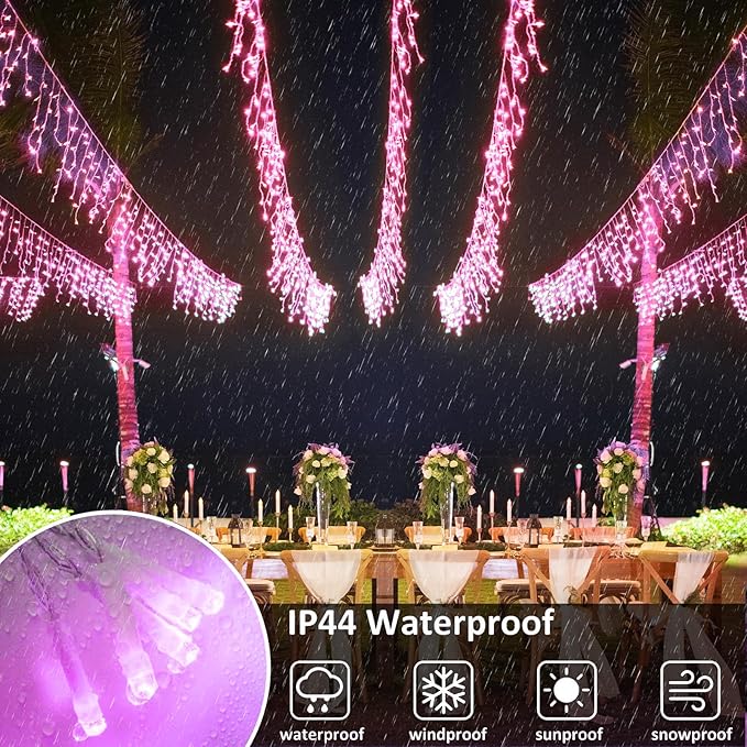 33FT 400 LED Icicle Lights for Outside Christmas String Light with 8 Modes 75 Drops Waterproof Plug in Valentines Lights Outdoor for House Room Yard Party Wedding Xmas Decorations Pink