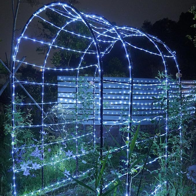 YEGUO Solar Christmas Light Outdoor Waterproof 66ft 200 LED White Rope Lights 8 Modes Tube String Lights in Clear Thin Tube