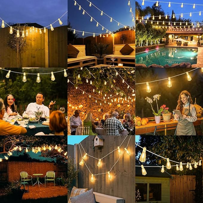 Brightever Outdoor String Light 25 FT ST38 Patio Lights with 13 Edison Bulbs Waterproof Connectable Hanging Lights for Backyard Porch Balcony Party Christmas Decor E12 Socket Base White