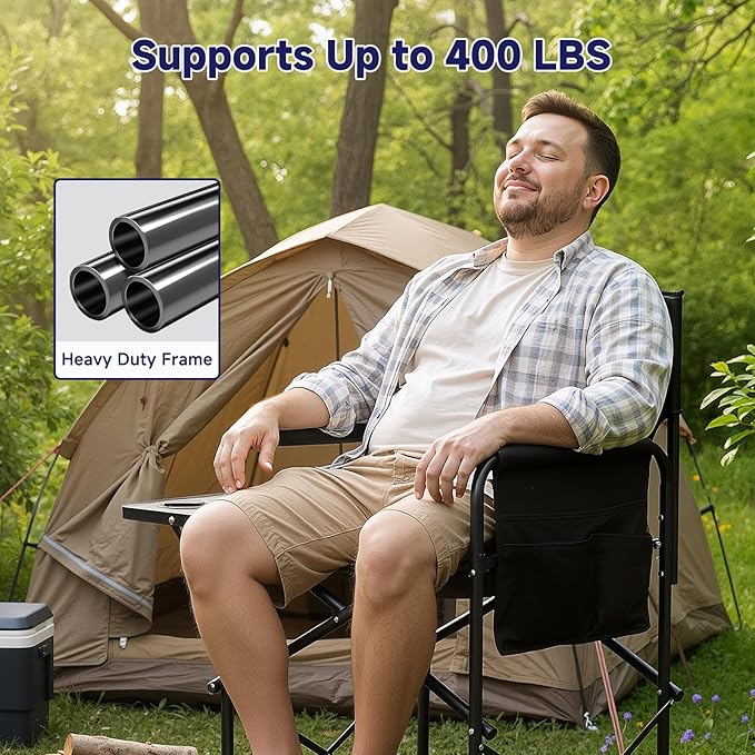 Slsy Taller Heated Camping Chair Heated Portable Camp Chair with 3 Heat Levels Heavy Duty Heated Director Chair for Lawn Outdoor Picnic Lounge Patio