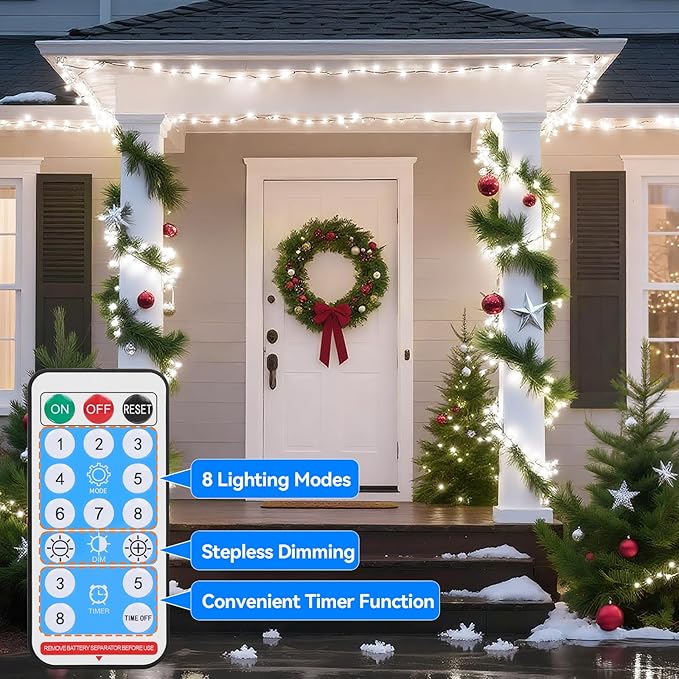 Lakumu 2-in-1 Fairy Lights Battery Operated 200 LED String Lights with Remote &amp Timer 66FT(2×33) Twinkle Lights for Bedroom Waterproof Indoor Outdoor Camping Christmas Decorations Cool White
