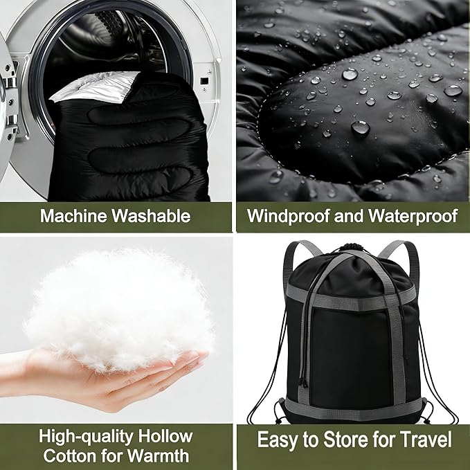 Double Sleeping Bag for 2 Adults Convertible to 2 Single Bags 3-in-1 Waterproof Camping Bag with Pillows Machine Washable 6.6 lbs Lightweight 59x87 Inches