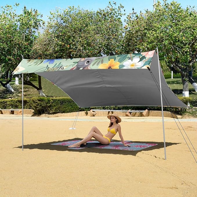 Animal Floral Wonderland Seamless Camping Sun Shelter Beach Tent Portable Beach Sun Shade Outdoor Canopy for Camping Trips Fishing Picnic
