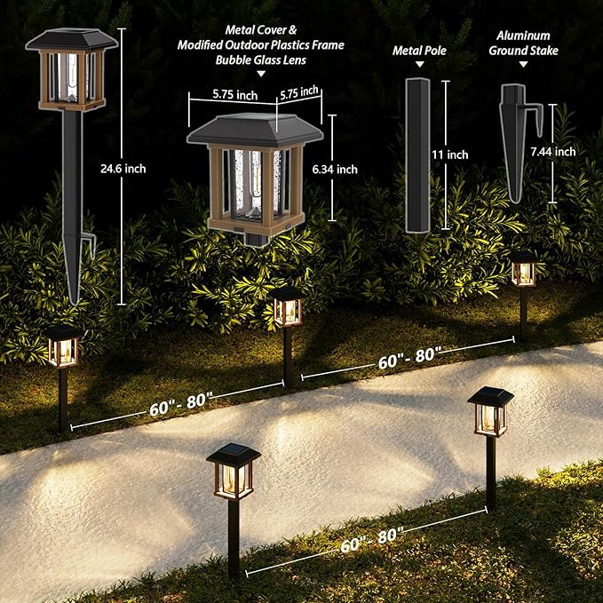 XMCOSY+ Solar Pathway Lights Outdoor 25 LM LED Garden Lights with Seed Glass 2-Tone/Colour Waterproof Solar Powered Decorative Lighting for Yard Landscape Driveway Walkway (Warm White)