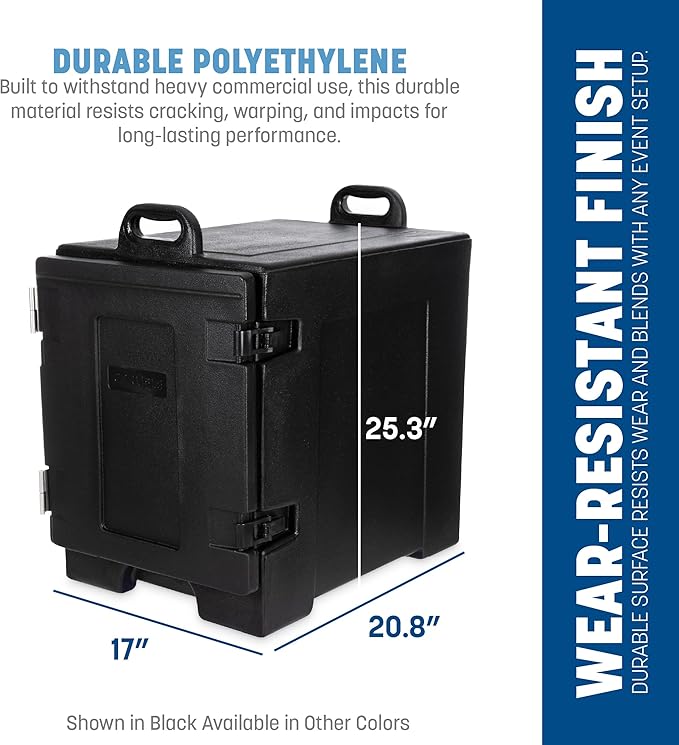 Carlisle FoodService Products Insulated Food Pan Carrier and Warmer Cateraide Front-Loading Hot Box with Handles Holds 5 Full or 10 Half 2.5 Pans (Sold Separately) PE Shell PU Insulation Blue