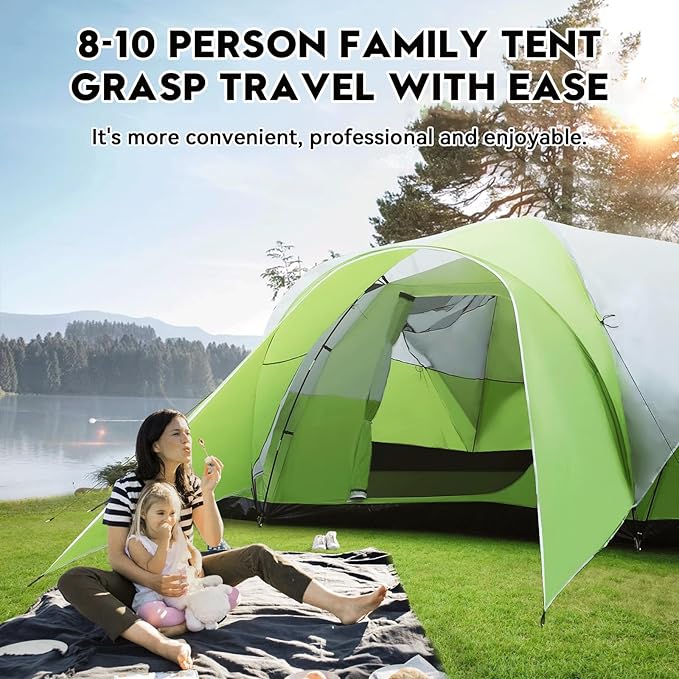 8-10 Person Family Camping Tent with Porch Easy Setup for Outdoor Camping Picnic Backyard