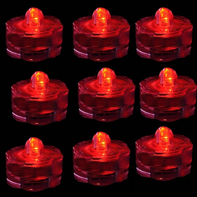 Bright LED Floral Tea Light Submersible Lights for Party Wedding (Red 20 Pack)