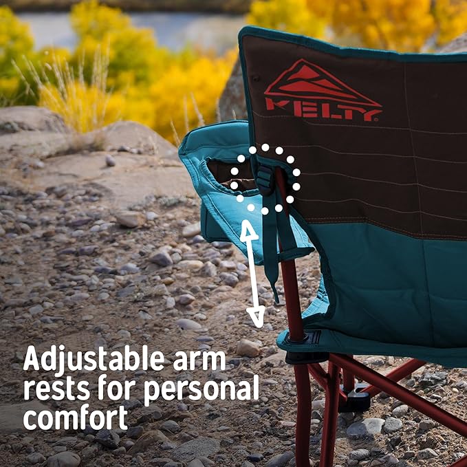 Kelty Deluxe Lounge Chair – Folding Outdoor Camp Chair Insulated Cupholders Customized Recline Steel Frame Padded Roll Storage 2024 (Deep Lake)