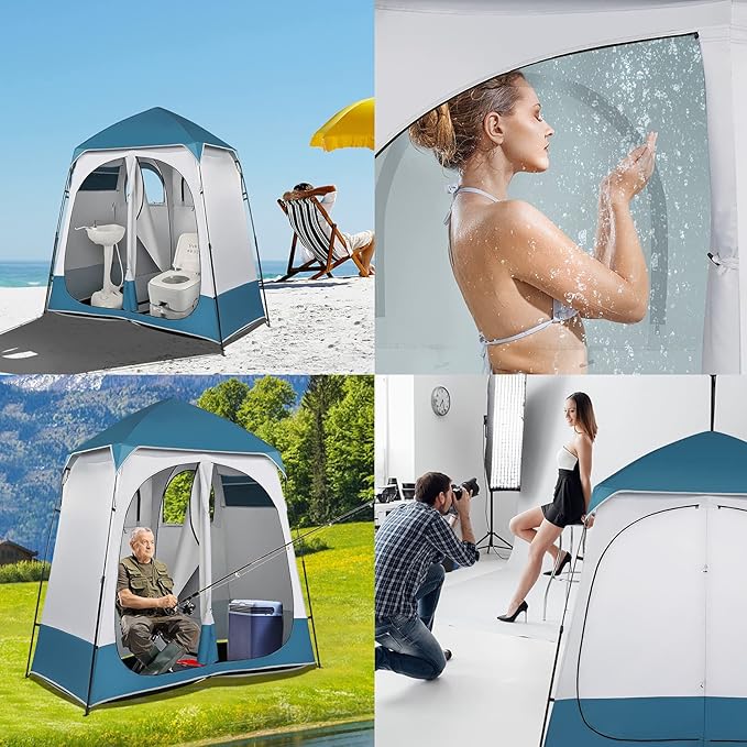 Vasitelan 2 Room Shower Tent 7.5 FT Instant Pop Up Shelter with Carrying Bag Privacy Changing Room Tent for Portable Toilet Easy Setup Perfecr for Camping Dressing Outdoor or Indoor