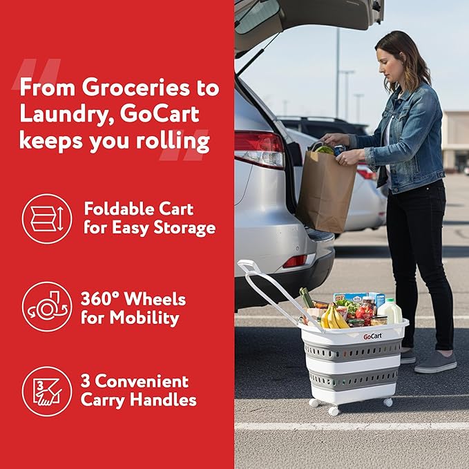 dbest Products Gocart Foldable Shopping Cart with Wheels - Collapsible Grocery Cart with Handles for Easy Storage - As Seen on Shark Tank - Portable Rolling Cart - 33 Height - Lightweight Design