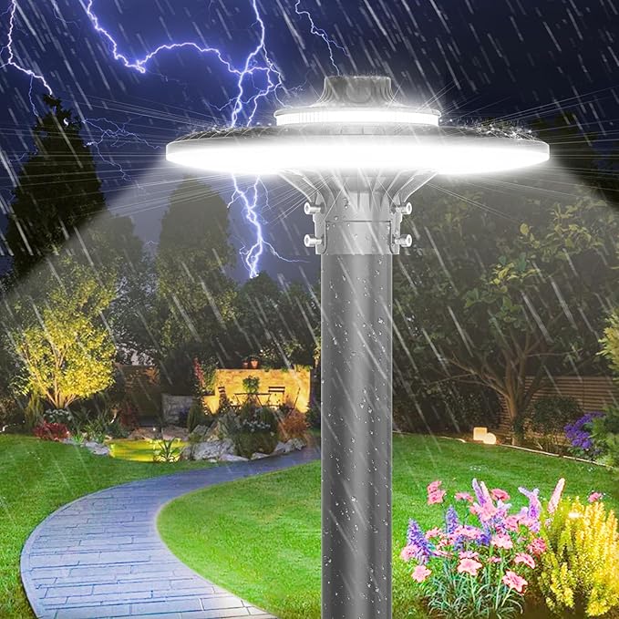 150W LED Post Top Light with Dusk to Dawn Photocell 21000 lumens 5000K Circular Area Pole Lights IP65 Waterproof Outdoor Post Light for Garden Pathway Yard Street Lighting UL Listed AC100-277V