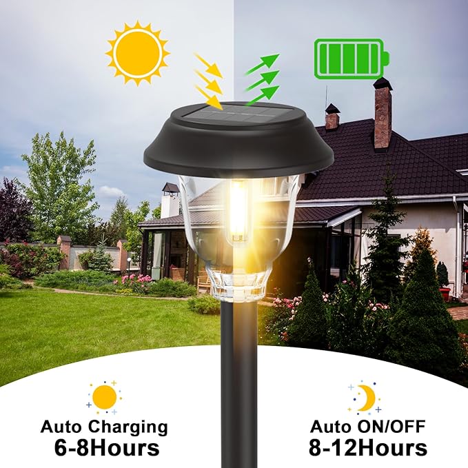 Solar Lights Outdoor Waterproof 6 Pack Metal Glass Solar Pathway Lights Outdoor Bright LED Outdoor Solar Lights for Yard Garden Path Walkway
