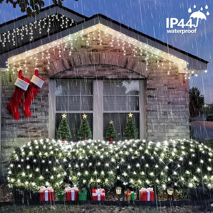 YEGUO Net Lights Outdoor Mesh Lights 12ft x 5ft 360 LED White Bush Light Outdoor Waterproof 8 Modes Connectable Clear Wire Christmas Light Plug in