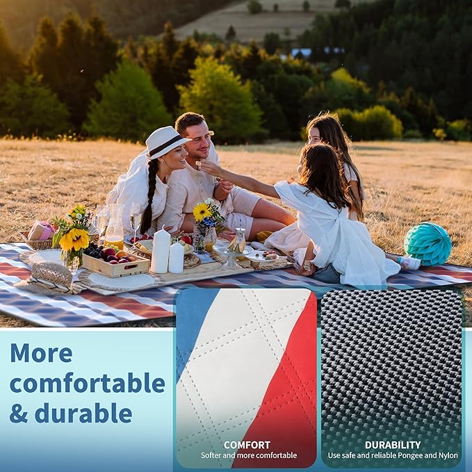 ANJ Outdoors (2025 Upgrade) Extra Large Waterproof Picnic Blankets | Foldable Sandproof Beach Blanket N Outdoor Blanket | 5-Layer Machine Washable Soft Picnic Mat for Camping Grass Park N Stadium