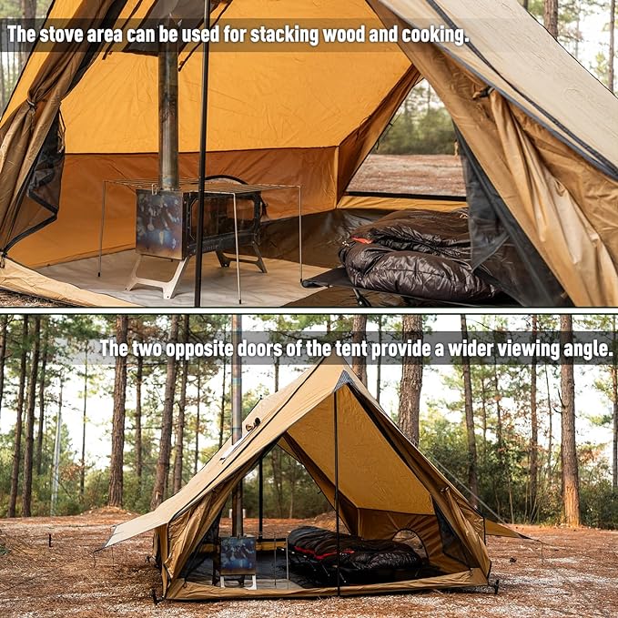 POMOLY Camping Hot Tent Cabin Tent Chalet 70 Series Portable Wall Tents with Stove Jack and Two Poles for 2-3 Person Hiking Backpacking