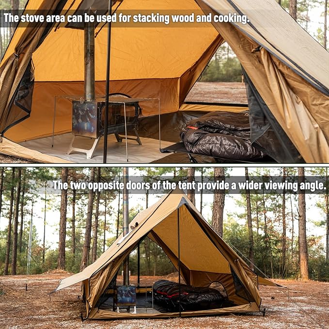 POMOLY Chalet 70 Pro Camping Hot Tent and Ti Mini 0.6 Portable Titanium Wood Stove