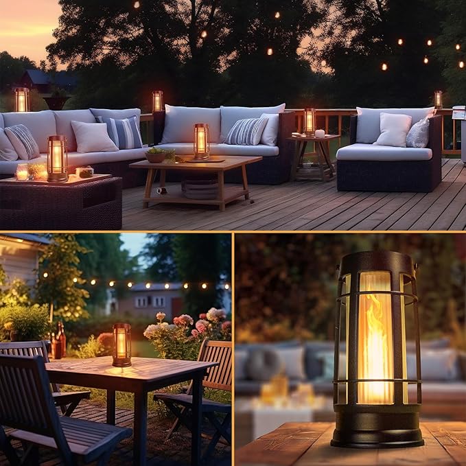 FoxFlame Metal Outdoor Solar LanternFlickering Solar Lanterns Outdoor Waterproof with Patented LEDOutdoor Lanterns for PorchPatioGardenTabletopHanging UseMatte Black(2 Pack)