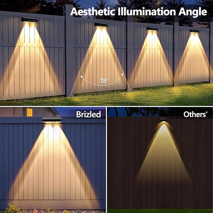 Brizled Solar Fence Lights Outdoor 6 Modes 2700/4500/6500K 250ml Fence Solar Lights IP65 Waterproof Outdoor Wall Light Landscape Lighting for Backyard Garden Patio Deck Railing Wall Poolside 8 Pack