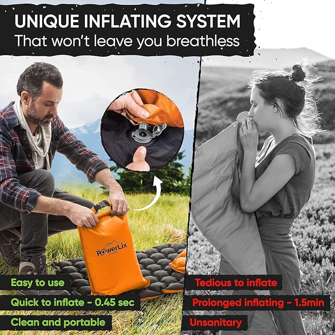 POWERLIX Ultralight Inflatable Camping Sleeping Pad - Camping Mattress for Backpacking Hiking Compact Lightweight Sleeping Mat for Camping Inflation Bag/Repair Kit Included
