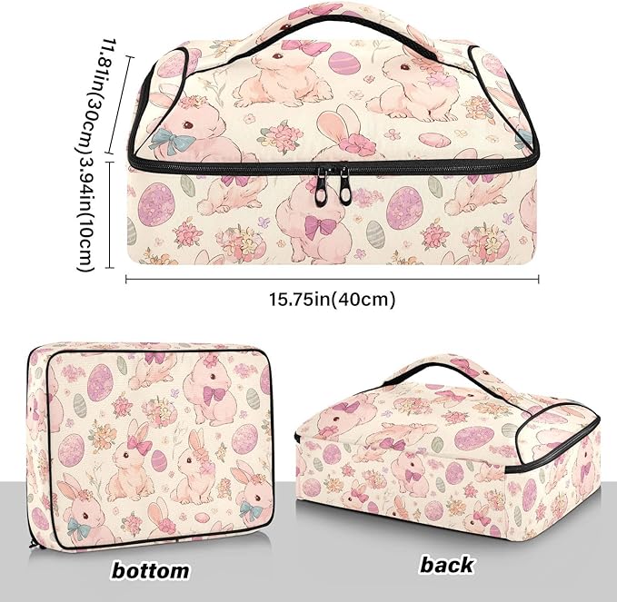 Casserole Carrier Lovely Bunnies PrintInsulated Casserole Carrier for Hot or Cold Food Thermal Lunch Tote for Potluck Parties Picnic Beach Fits 9 x 13 Inches Baking Dish