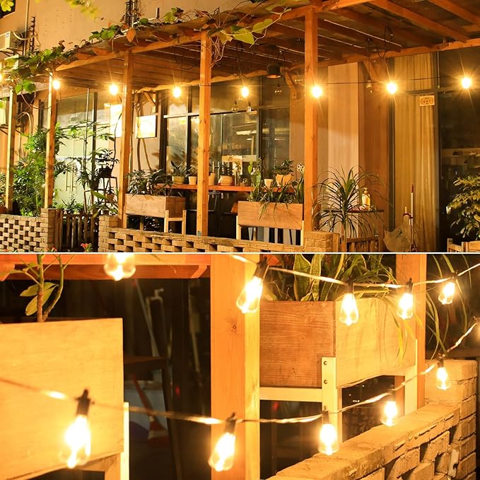 100FT Outdoor String Lights LED Patio Lights with 50+3 ST38 Vintage Edison Shatterproof Bulbs IP65 Weatherproof Outside Hanging Lights for Backyard Bistro Cafe Garden(50FTx2)