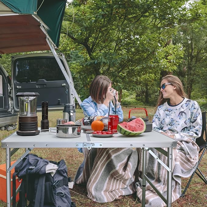 VILLEY Folding Camping Table 3ft Small Portable Lightweight Outdoor Table with Aluminum Adjustable Legs for Travel Picnic Cooking Beach