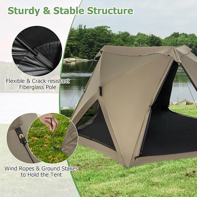 Tangkula 4-6 Person Pop Up Camping Tent with Visible Skylight Portable Backpacking Tent with Removable Rainfly 3 Mesh Walls 3 Zippered Doors Carrying Bag Family Dome Tent for Camping Hiking