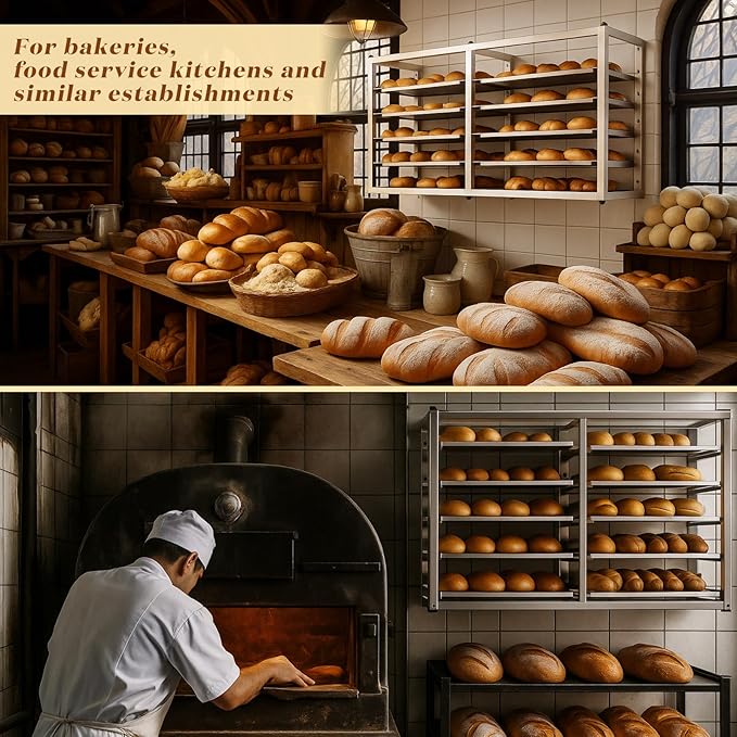 Wall Mounted 5 Tier Half Sheet Pan Rack – Extra Long 40” Heavy Duty Commercial Bun Rack 40 x 13 x 18 Fits 10 Half Size Sheet Pans Aluminum Baking Tray Organizer for Bakery Restaurant Catering