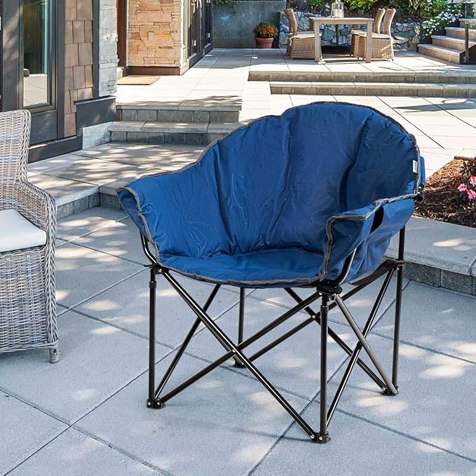 Giantex Portable Camping Chair Outdoor Folding Moon Saucer Chair for Lawn with Soft Padded Seat Cup Holder and Carry Bag