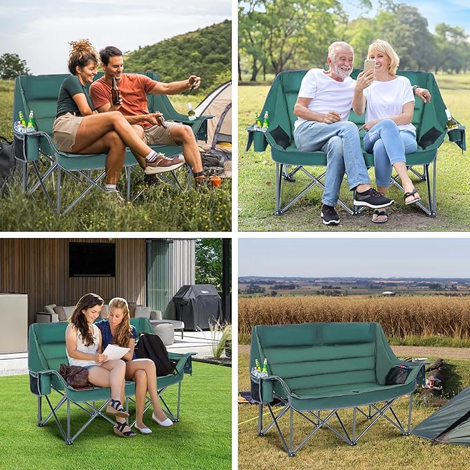 Double Camp Chair Double Folding Chair Camping Chairs for Two People Camping Couch for Adults Folding Loveseat for Outdoor Sports and Lawn (Regular 1-Pack)
