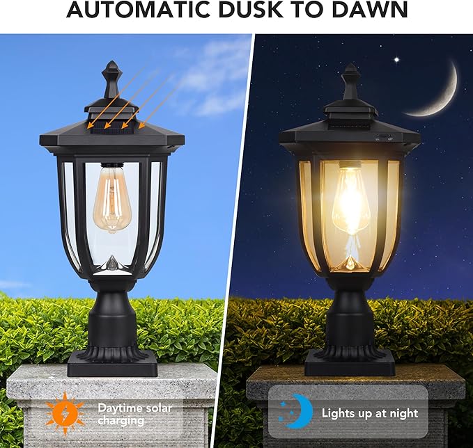 ST4322Q1 Solar Post Light Outdoor Waterproof Aluminum Solar Lamp Post Light 220LM Black for Lawn Yard Pathway Garden Entryways Driveway Balcony Post Decoration