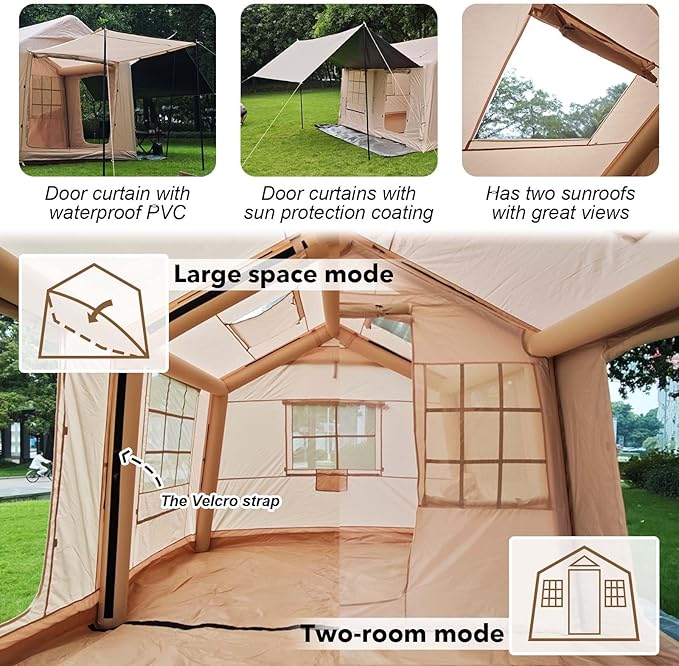 Inflatable Tents for Camping Large Inflatable Camping Tent with Hand Pump Easy Setup Tents for 2/4/6/8/10/12 People Portable Glamping Tent