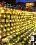 Coroor Christmas Net Lights 12ft x 5ft 360 LED Outdoor Mesh Lights with 8 Modes Waterproof Bush String Lights for Home Garden Yard Xmas Decorations Connecable Timer (Warm White)