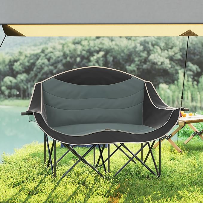 Outdoor Moon Chair Foldable Camping Chair with Padded Seat Portable Patio Beach Lounger Comfortable Backrest - Grey