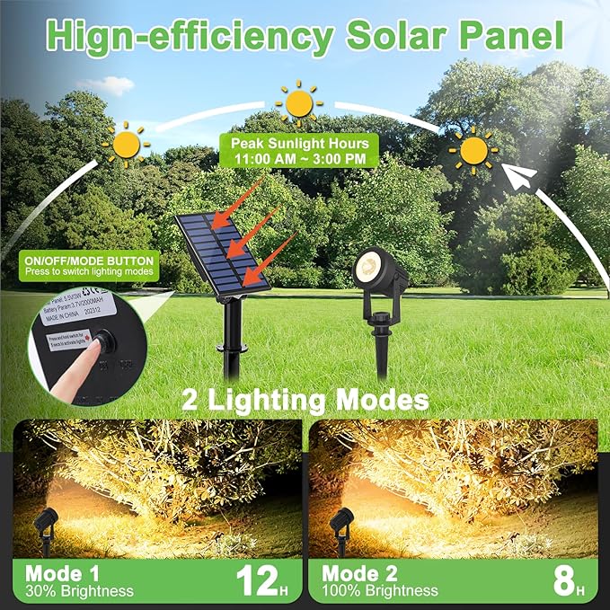 Solar Spotlights Outdoor Waterproof Warm White Landscape Spotlights Decorative Solar Spot Lighting for Garden Yard Pathway Lawn Poolside Party 2-in-1 Mounted (Warm White 2 Pack)