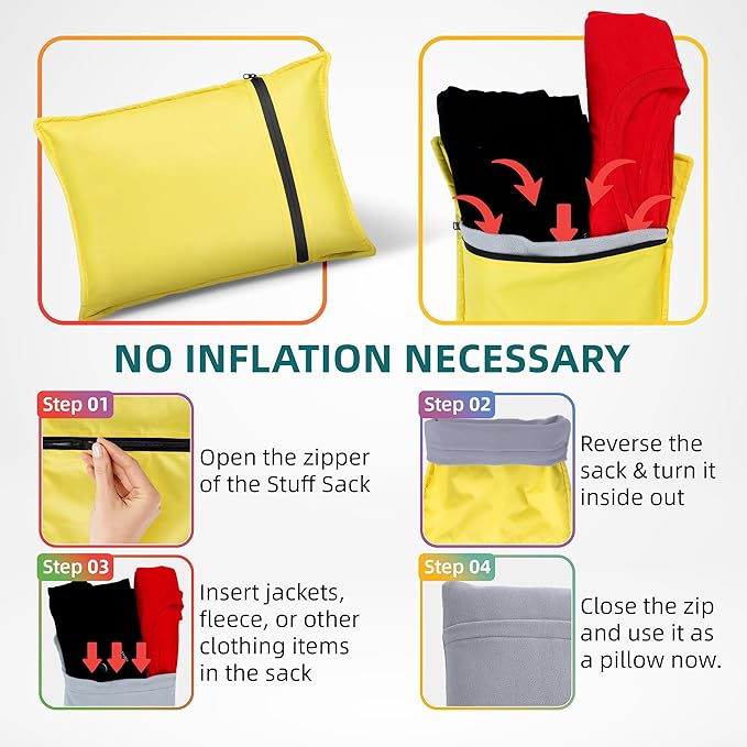 Stuffable Camping Pillow Stuff Sack (Small Yellow 2-Pack) - 10 x 14 - for Hiking Backpacking and Travel Bring Your Own Stuffing