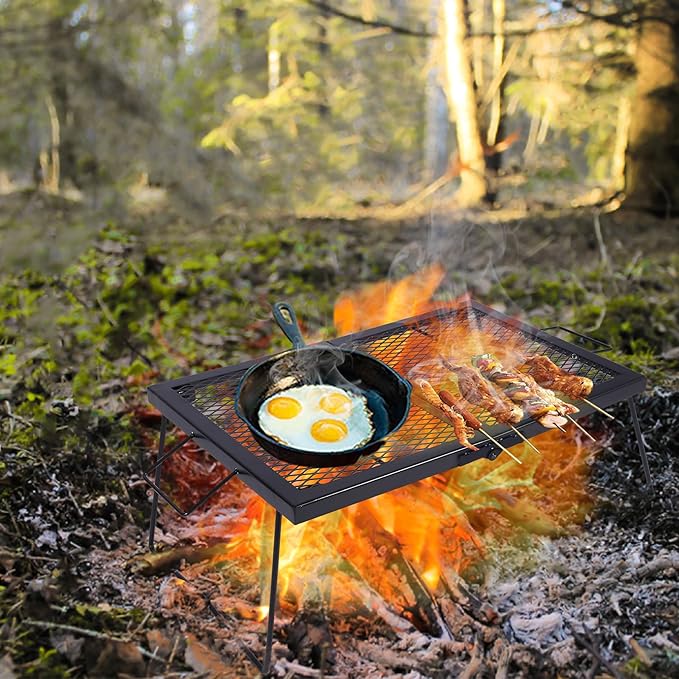 REDCAMP Folding Heavy Duty Campfire Grill Steel Grate Portable Camp Fire Cooking Racks for Outdoor Open Flame Cooking Large 23.6 * 15.7 * 9.6