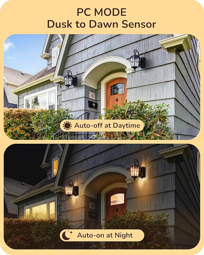 EDISHINE 2 Pack Dusk to Dawn Outdoor Wall Lights Porch Lights with GFCI Outlet Retro Black Outdoor Wall Lantern Waterproof Outside Exterior Light Fixture for Front Door Patio Garage E26 Socket