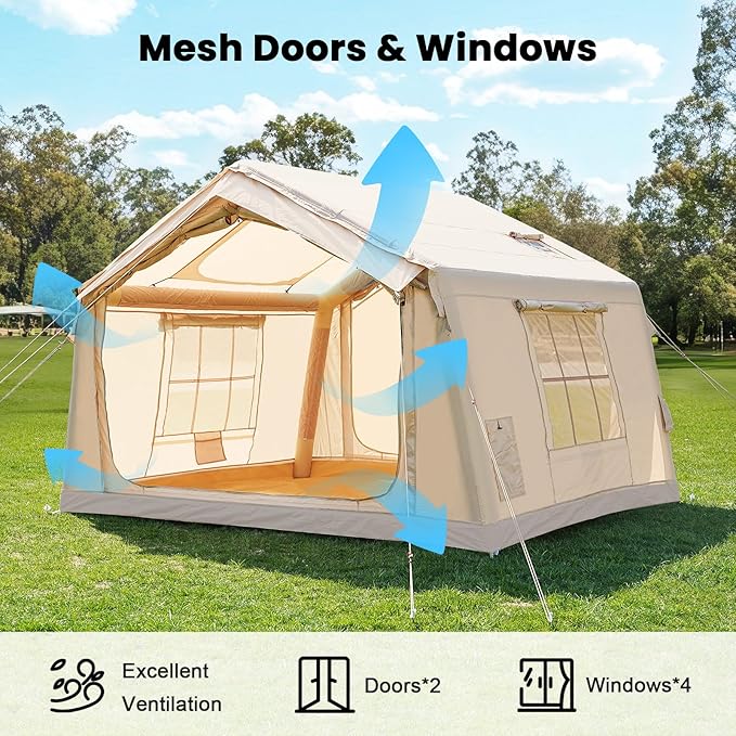 Inflatable Tents for Camping Large Blow Up Tent with Hand Pump Easy Setup InflatableTent 4 Season Tent Waterproof Oxford Air Glamping Tents for Camping Adult 4/6/8/10/12 Person