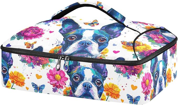 Casserole Carrier Adorable Pattern Colorful DogsInsulated Casserole Carrier for Hot or Cold Food Thermal Lunch Tote for Potluck Parties Picnic Beach Fits 9 x 13 Inches Baking Dish