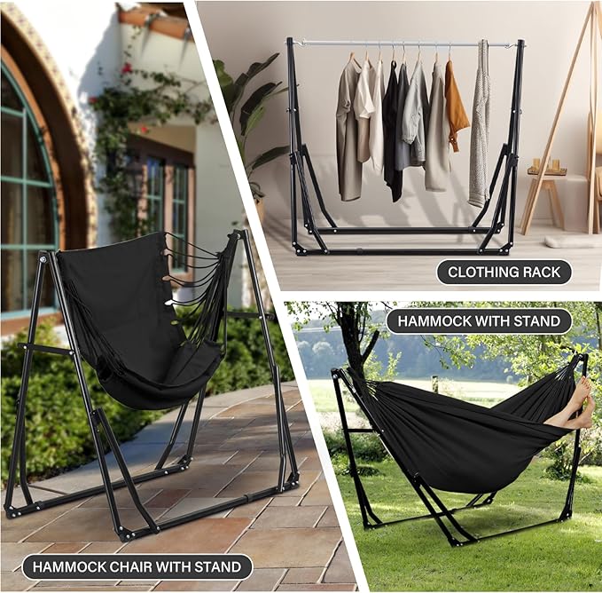 GDY Hammock Chair with Stand 550 lb Capacity Easy Set Up with Carrying Bag Portable for Travel/Backpacking/Beach/Backyard Black.