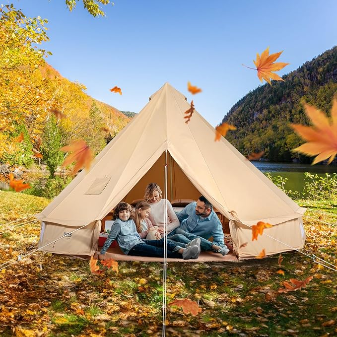 Happybuy Canvas Bell Tent - 4 Seasons Breathable 100% Cotton Canvas Yurt - w/Stove Jack Luxury Glamping Tent Waterproof for Family Camping Hunting Party