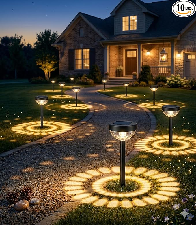 Ensenior 10-Pack Solar Lights Outdoor Auto ON/Off 3000K LED Solar Garden Lights for Pathway Yard Patio Walkway Flower Bed Halloween Christmas Landscape Lighting IP65 Waterproof Flag Lights