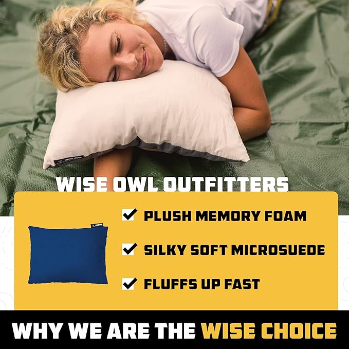 Wise Owl Outfitters Camping Pillow – Memory Foam Travel Pillow for Airplane Sleeping Hiking Backpacking &amp Outdoor Use - Small &amp Portable for Adults Car Camp &amp Tent