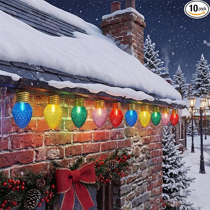 16FT Jumbo Christmas LightsC7 Jumbo Xmas String Light Christmas Outdoor Decorations Lights with 10 Large Diamond Pattern Multicolor Bulb for Holiday Home Roof Yard Garden Decorations