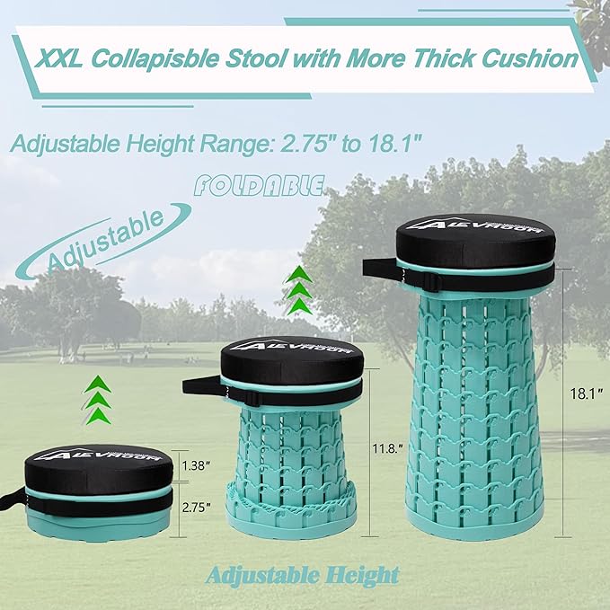 ALEVMOOM Upgraded Collapsible Stool with Cushion600LBS Max Weight18.1 Height AdjustableSturdy Portable Telescoping StoolFolding Camping Stool for Outdoor Hiking Travel