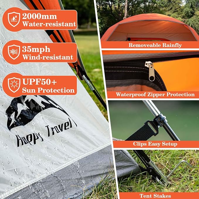 Happy Travel Camping Tent 4/6 Person Dome Tents for Camping with Rainfly Waterproof Clip Easy Setup Portable Family Tent with Mesh Windows 20% More Headroom Backpacking Tents for Camping &amp Hiki