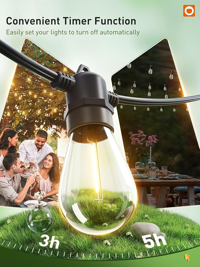 addlon 100FT LED Outdoor String Lights Remote Dimmable Patio Lights with Timer &amp 3 Lighting Modes 32 Shatterproof Edison Bulbs Waterproof Connectable String Lights for Outside Backyard Porch Pa