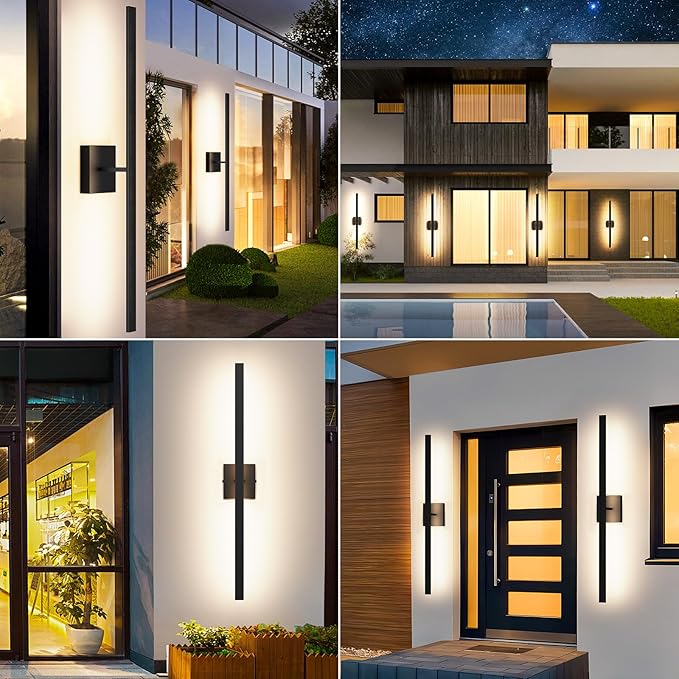 BesLowe 2-Pack 31.75inch Long Outdoor Wall Lights Modern LED Exterior Lighting Fixtures Wall Mount Waterproof Porch Lights Outdoor Wall Sconces Black Outside Lights for House Front Door Garage