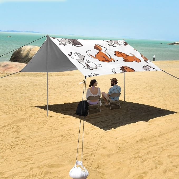 Comical Dogs Camping Sun Shelter Beach Tent Portable Beach Sun Shade Outdoor Canopy for Camping Trips Fishing Picnic
